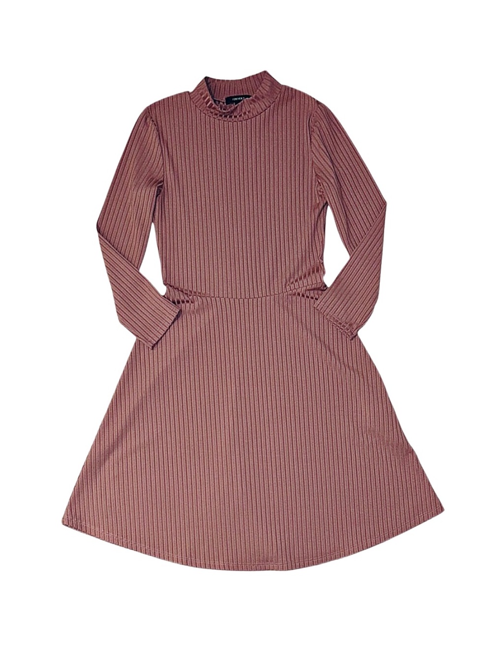 FOREVER 21 Mauve Ribbed Long Sleeve Midi Dress Size Small